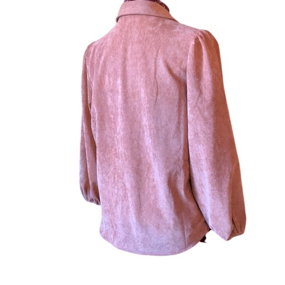 ICONE - Copper pink Corduroy buttons down shirt with puff sleeves - LARGE - Picture 4 of 10